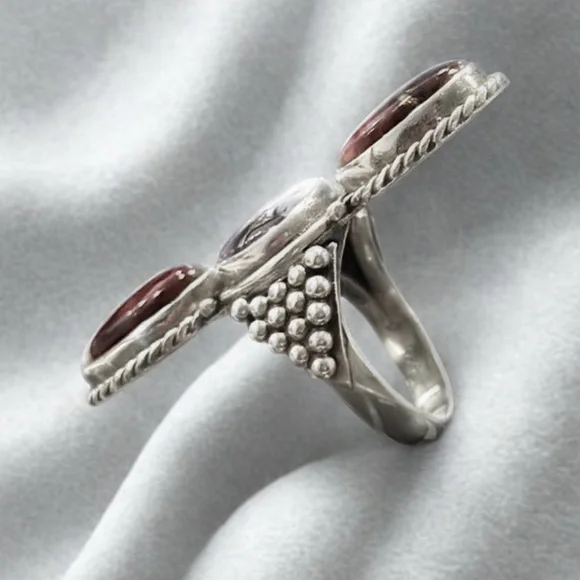 Sterling Silver Multistone Purple & Red Statement Ring - Picture 3 of 4